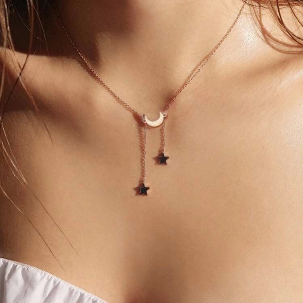 Star Lariats Moon Pendant Necklace